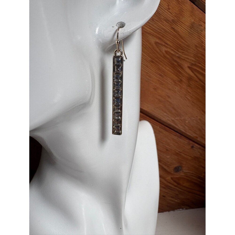 Gold Tone Rhinestone Linear Drop Earrings 2"